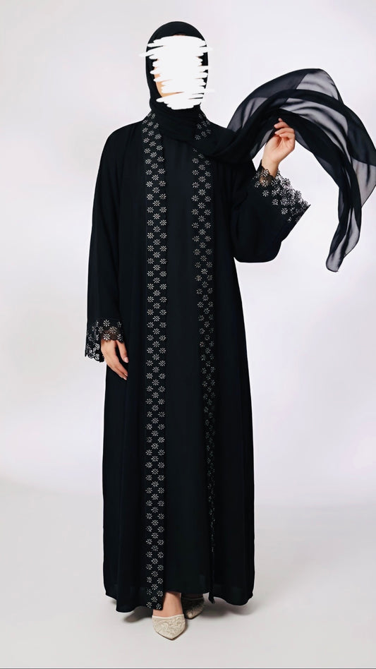 Lace Abaya Set β Midnight Black | Hafsa & Co