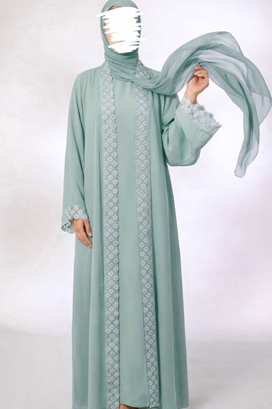 Lace Abaya Set β Sage Green | Hafsa & Co