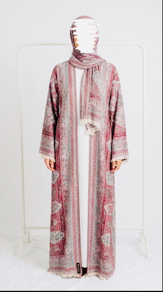 Pashmina Abaya Set — Burgundy & Teal | Hafsa & Co