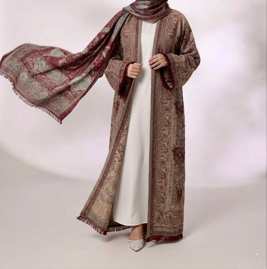Pashmina Abaya Set — Mocha & Gold | Hafsa & Co