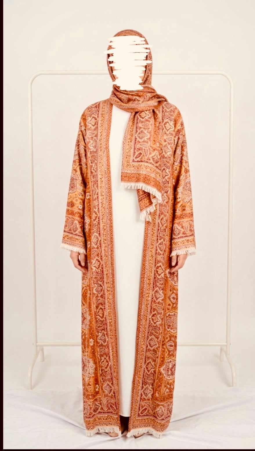 Pashmina Abaya Set — Rusty Orange & Gold | Hafsa & Co
