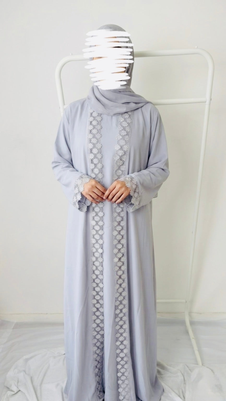 Lace Abaya Set β Silver Grey | Hafsa & Co