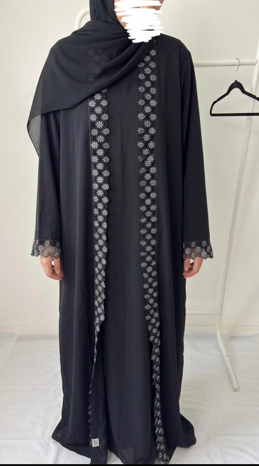 Lace Abaya Set β Midnight Black | Hafsa & Co
