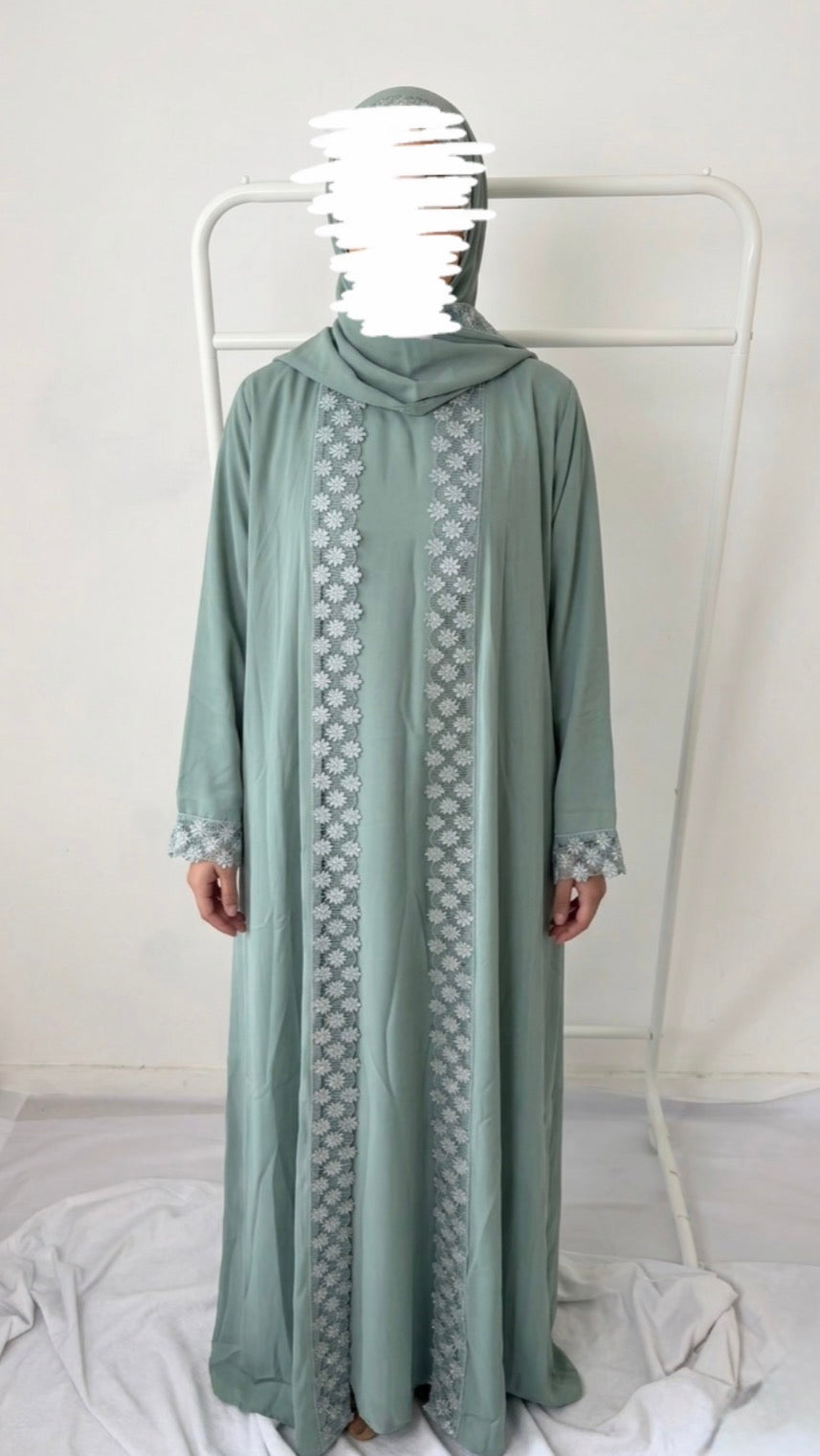 Lace Abaya Set — Sage Green | Hafsa & Co