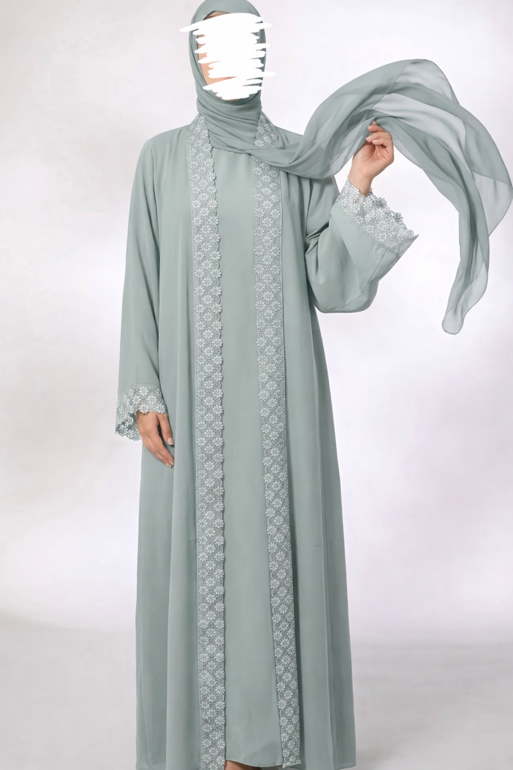 Lace Abaya Set — Sage Green | Hafsa & Co