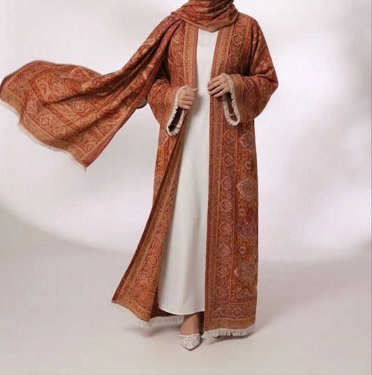 Pashmina Abaya Set — Rusty Orange & Gold | Hafsa & Co