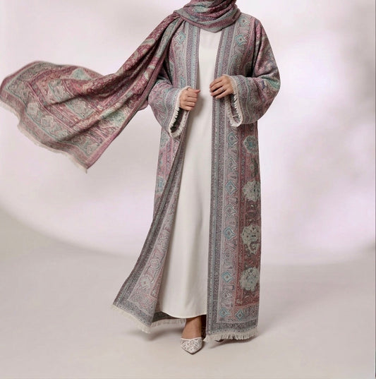 Pashmina Abaya Set — Rose & Steel Blue | Hafsa & Co