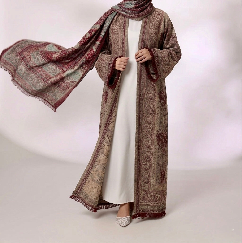 Pashmina Abaya Set — Mocha & Gold | Hafsa & Co