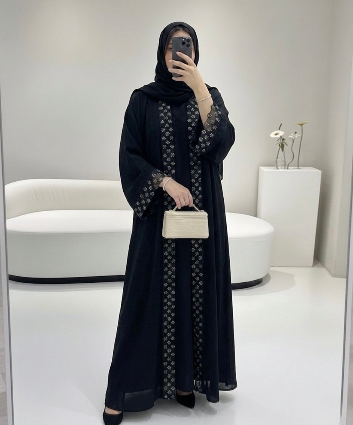 Lace Abaya Set — Midnight Black | Hafsa & Co