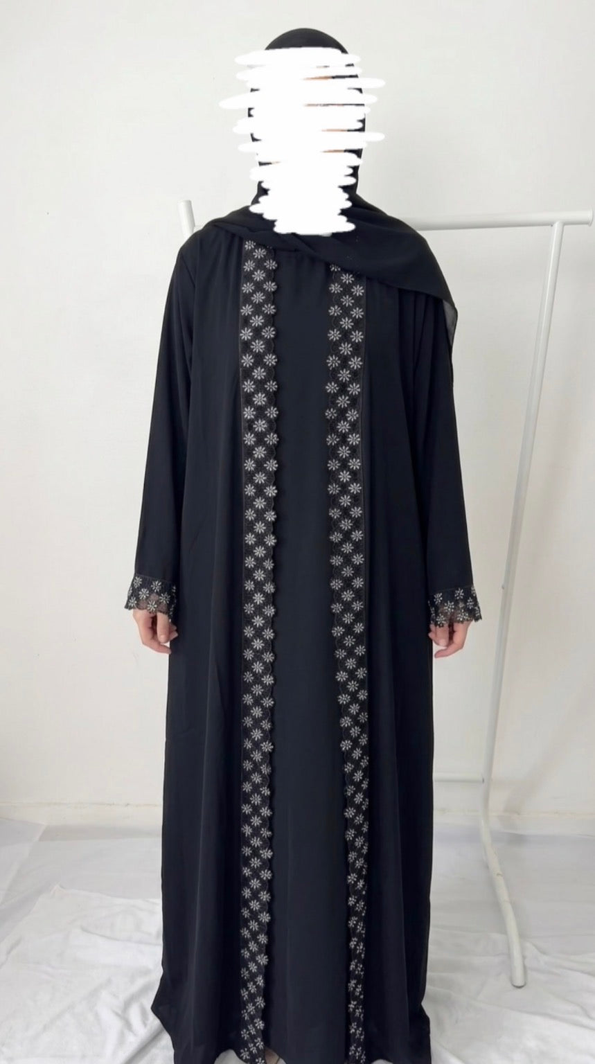 Lace Abaya Set — Midnight Black | Hafsa & Co