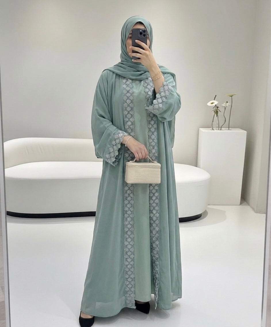 Lace Abaya Set — Sage Green | Hafsa & Co