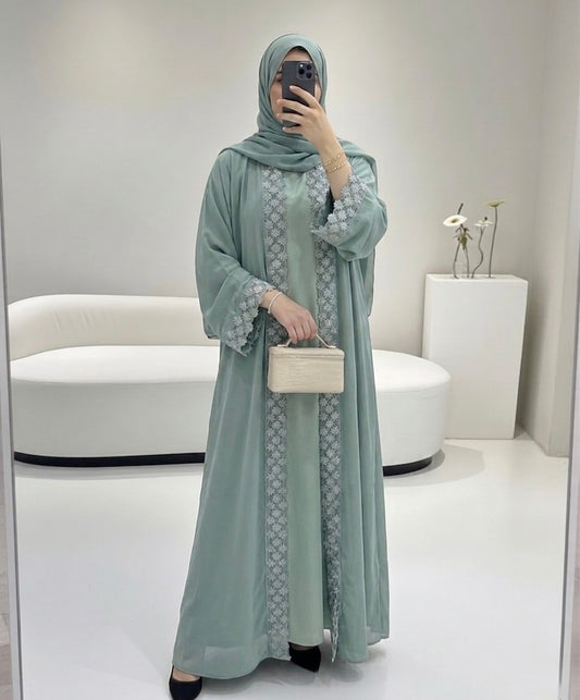 Lace Abaya Set — Sage Green | Hafsa & Co
