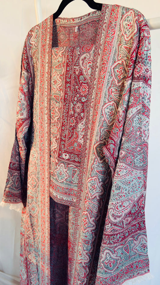 Pashmina Abaya Set — Burgundy & Teal | Hafsa & Co