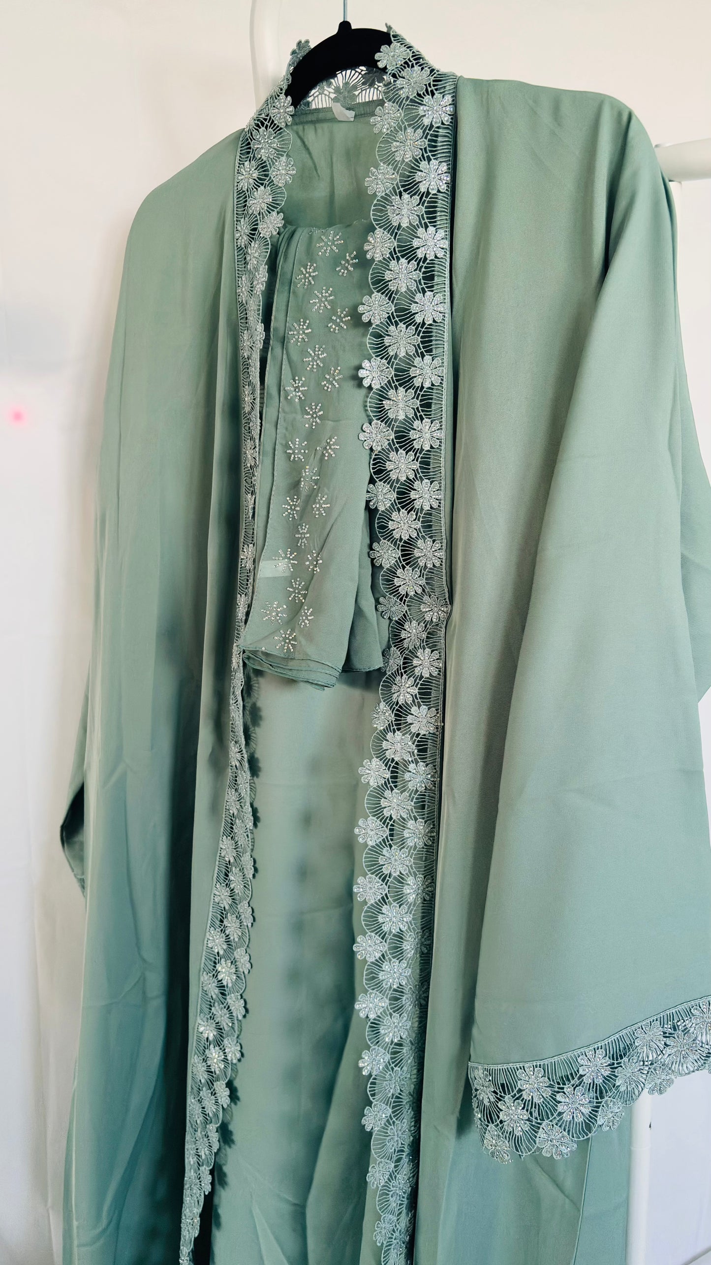 Lace Abaya Set — Sage Green | Hafsa & Co