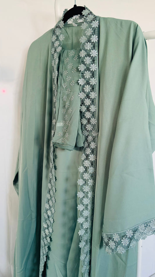 Lace Abaya Set — Sage Green | Hafsa & Co